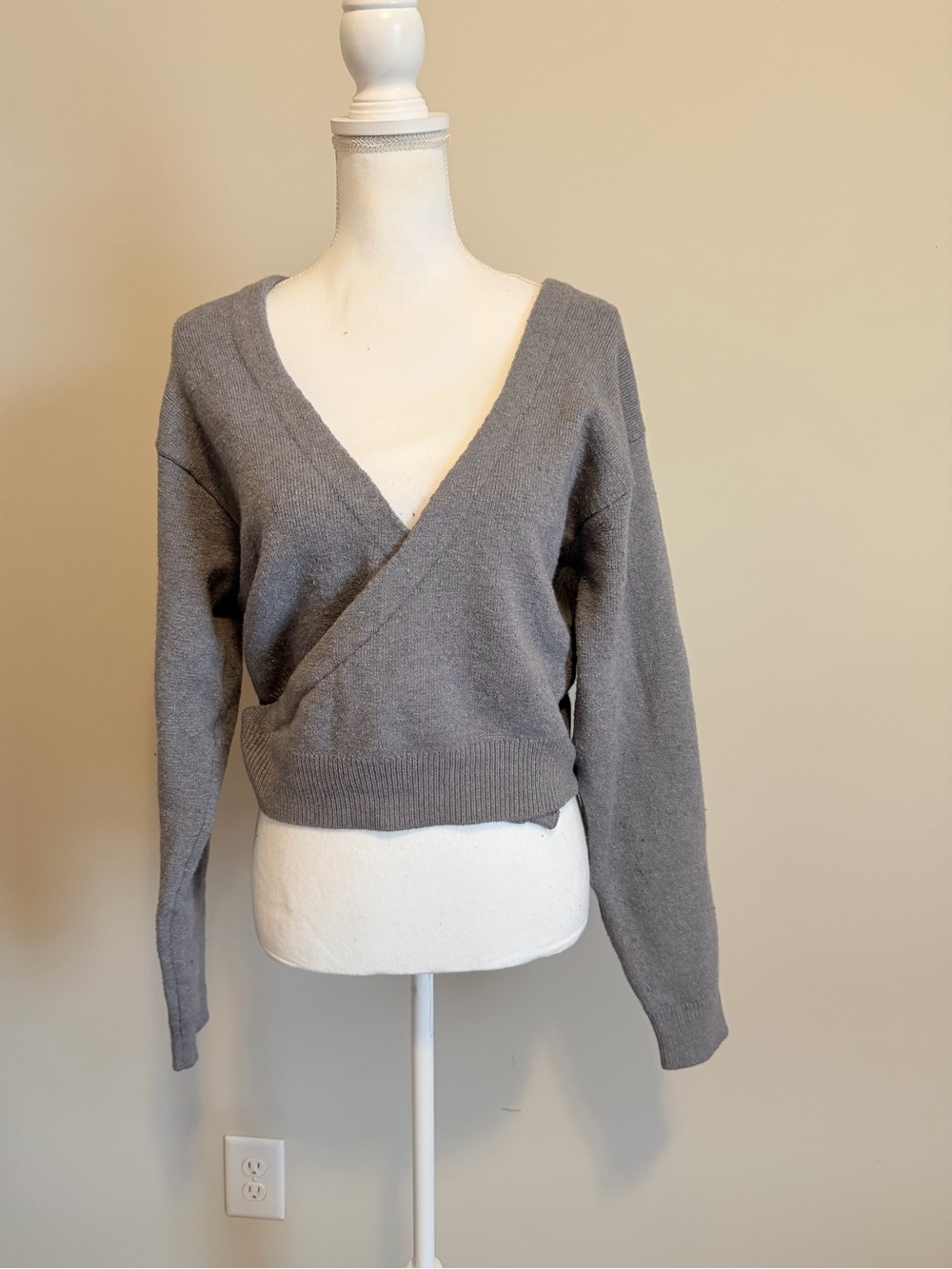 Skims Textured Knit Wrap crop cardigan Dark Heather Gray woman's size l/xl NWT - Picture 6 of 13